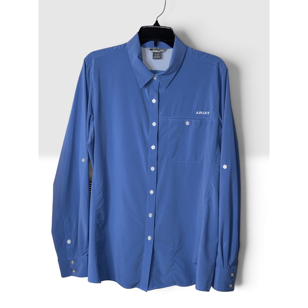Ariat Tek Womens XL Blue Long Sleeve Roll Tab Button Down Performance Shirt